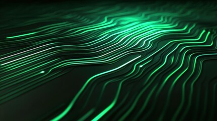 Obraz premium Abstract green glowing wavy lines on a dark background. Digital 3D render with futuristic design elements