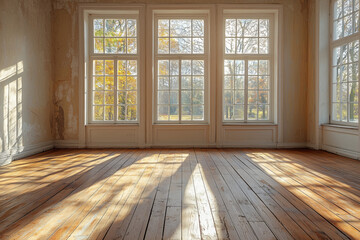empty room with wooden floor beautiful light