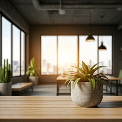 A softly blurred background showcasing an empty, modern office space with clean lines, sleek furnishings, and a professional, contemporary design aesthetic