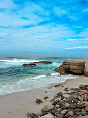 Views of rocky beach in San Diego