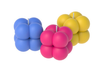 Three bubble candles isolated on white background. 3d render