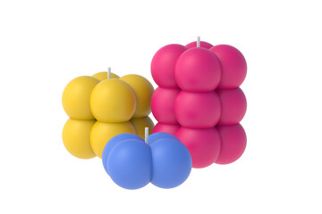 Colorful bubble candles isolated on white background. 3d render