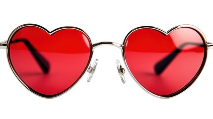 Red heart-shaped sunglasses with silver frames. Perfect for Valentine's Day, parties, or adding a playful touch to any outfit.