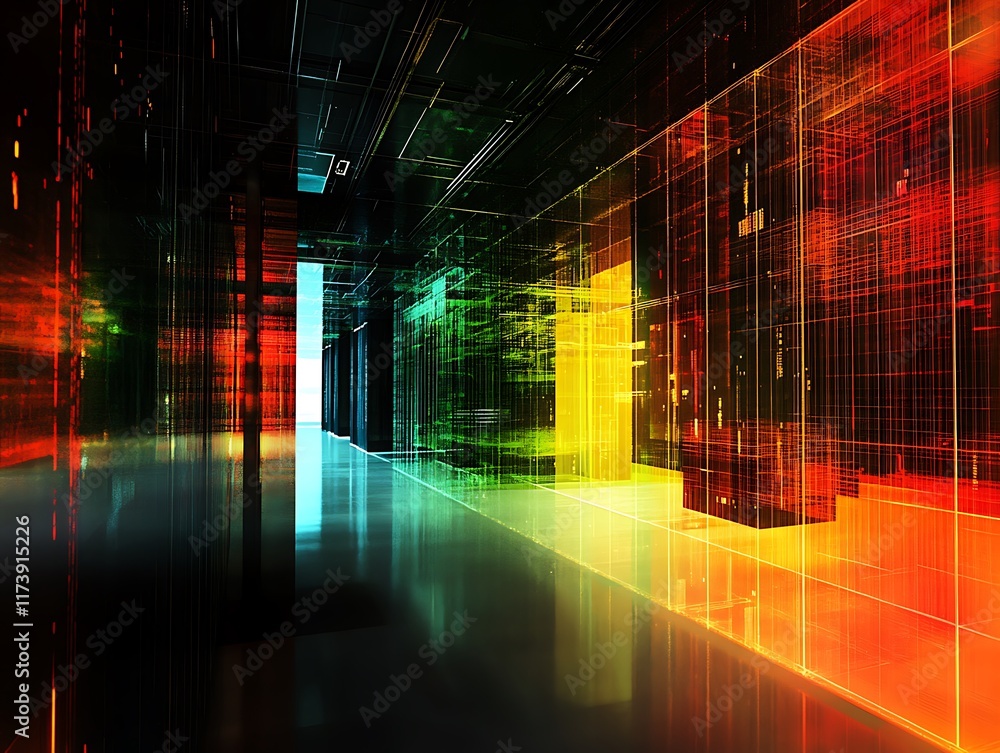 Poster abstract colorful corridor digital architecture design