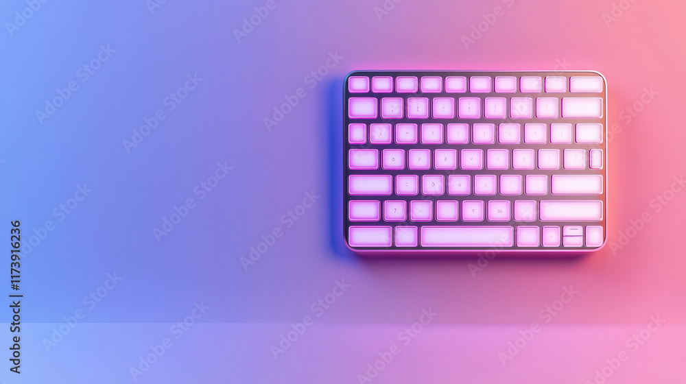 Poster modern keyboard with vibrant lighting on gradient background