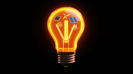 Innovative light bulb design featuring renewable energy symbols