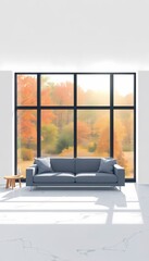 Modern Minimalistic Living Room with Autumn View