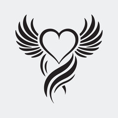 Silhouette of a Heart with Wings Designed with Smooth Lines Vector Illustration