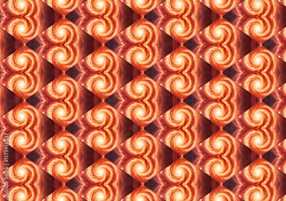 Poster vibrant vortex pattern with symmetrical swirling design in warm colors