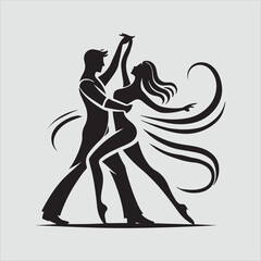Simple Silhouette of a Couple in a Romantic Dance Pose Vector Illustration