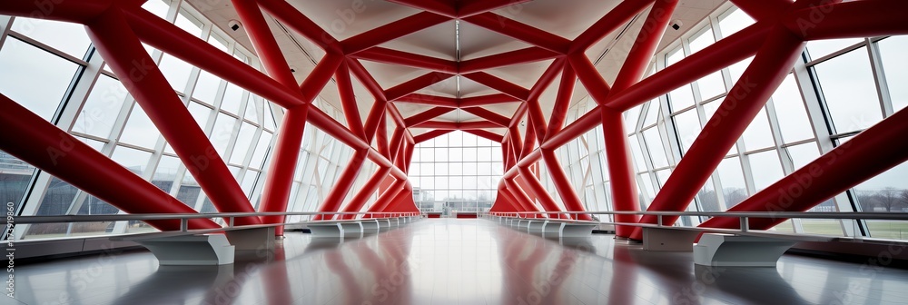 Aufkleber striking architectural design showcases vibrant red framework under soft light. generative ai