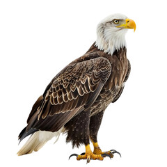 Fototapeta premium The eagle looks straight ahead and its entire body isolated on white background
