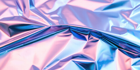 Abstract pastel colored holographic background in 80s style. Backdrop template of crumpled gradient...