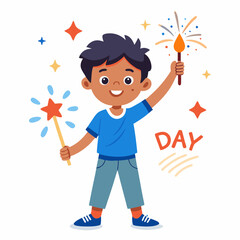 Happy Boy with Sparkler for Independence Day Vector Design