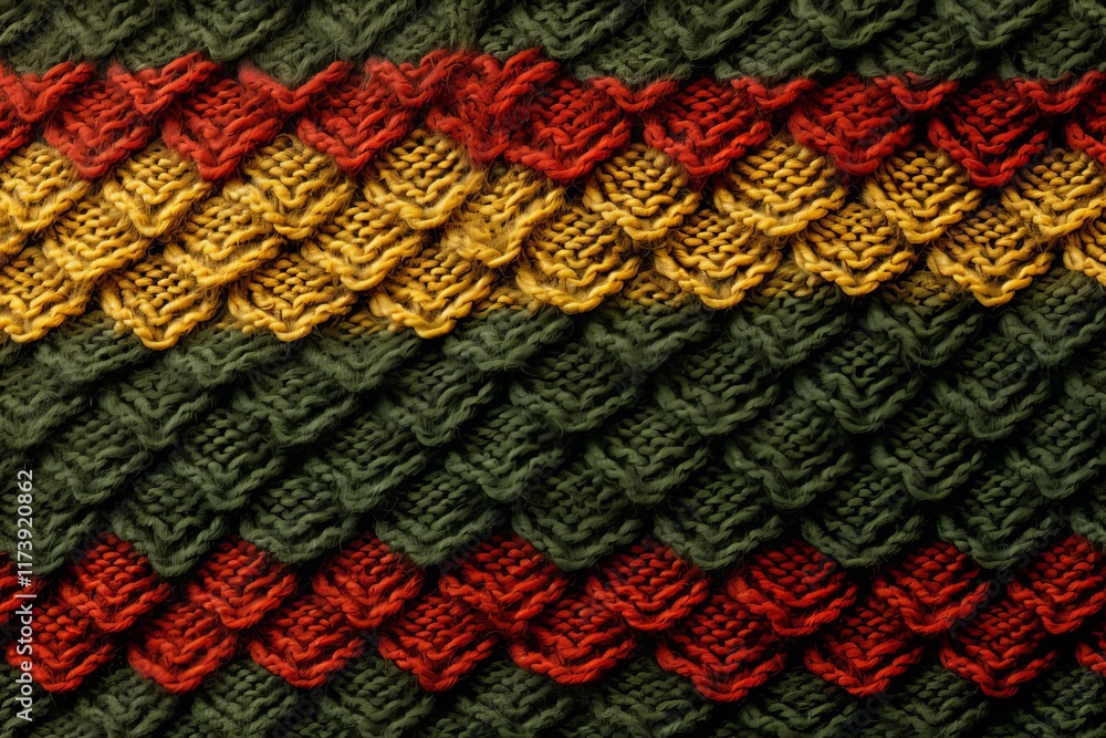 Poster vibrant patterns of knitted textures showcase artistic craftsmanship and color. generative ai