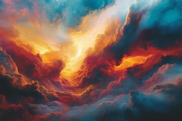Fototapeta premium Stunning sunset clouds illuminate the sky with vibrant colors over a serene horizon
