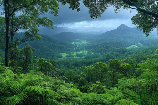 Mount Warning visible in the distance of the Byron Bay hinterland during autumn