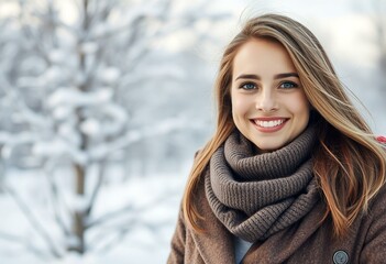 Fototapeta premium Winter portrait of a smiling female
