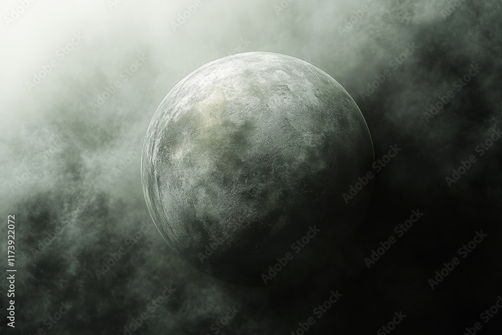 Poster mystical moon surrounded by clouds in a dark night sky creating an ethereal atmosphere