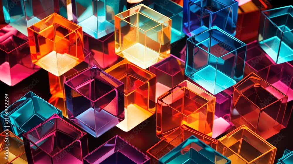 Aufkleber a vibrant array of falling hexagonal prisms showcasing a spectrum of colors in a mesmerizing display