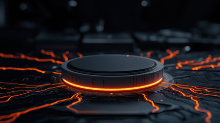 close up view of neural interface with glowing orange circuits