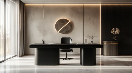 Sleek and Modern Workspace and modern wall art, copy space