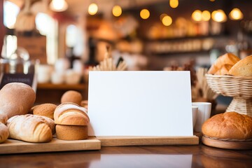 Obraz premium Freshly baked bread and pastries on display in a cozy bakery setting. Generative AI