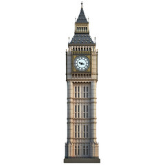 The huge Big Ben tower rises against a white background