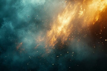 Obraz premium Flames rise dramatically against a backdrop of thick smoke during an intense fire event in a dark environment