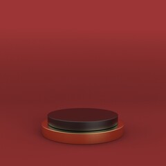 Black and gold podium on a red background, render for product design