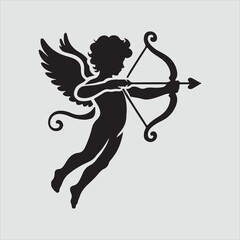 Fototapeta premium Silhouette of a Flying Cupid Shooting an Arrow Vector Illustration