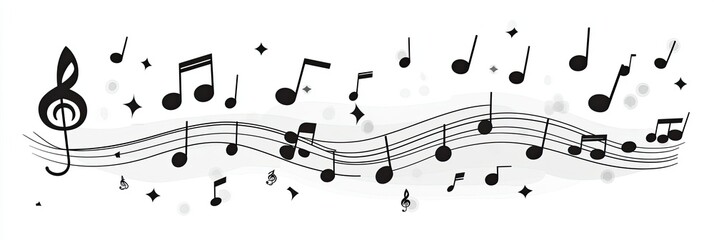 Musical notes flowing on a wavy staff.