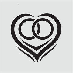 Silhouette of Two Interlocked Hearts Vector Illustration