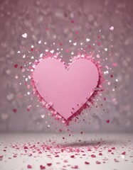 Pink heart confetti burst, central white heart cutout,  romantic,  vector,  holiday