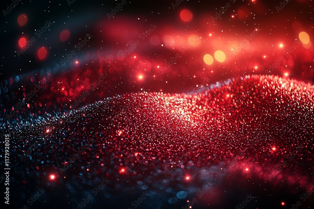 Poster red glitter and bokeh lights create an abstract background for festivities