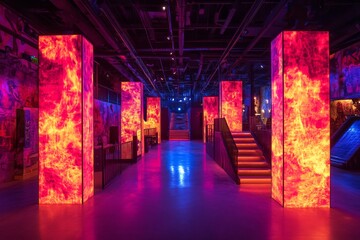 Fototapeta premium Bright lights and vivid colors enhance the immersive atmosphere in an underground entertainment venue at night