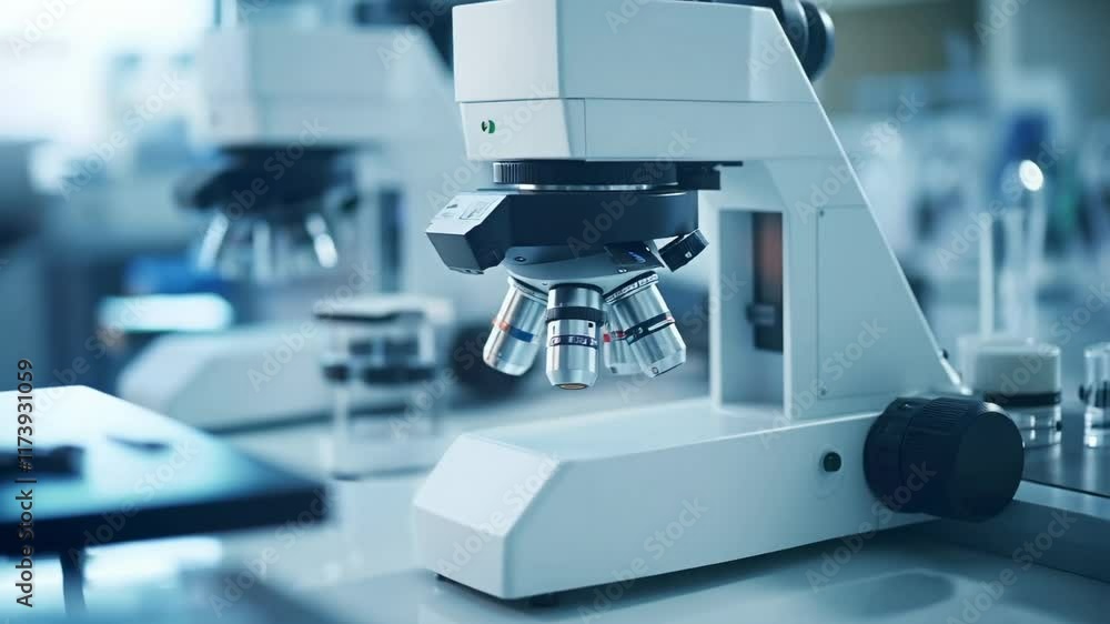 Aufkleber modern microscope in laboratory with multiple lenses and advanced technology, ready for scientific r