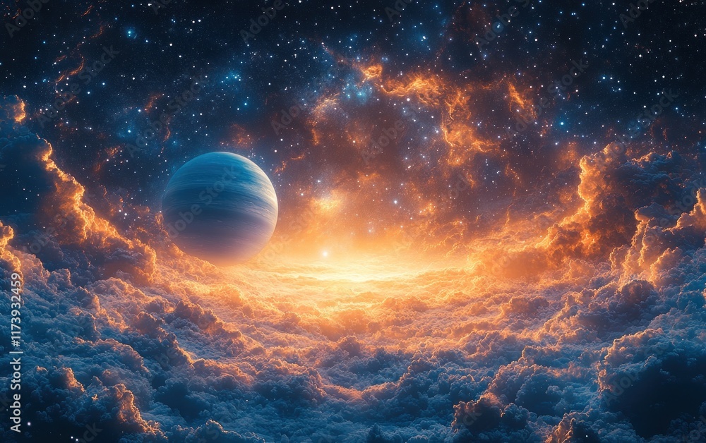 Wall mural surreal cosmic scene with planets and stars in the vast universe