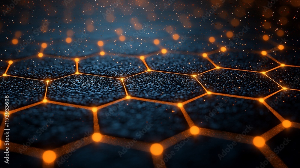 Aufkleber abstract hexagonal network glowing in dark background.