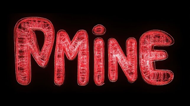 Red neon "MINE" sign. Ideal for Valentine's Day, anniversaries, or declarations of love. Express possessiveness playfully or romantically.