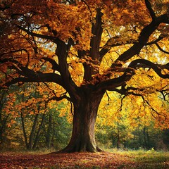 majestic oak tree vibrant autumn leaves