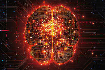 Obraz premium Futuristic brain with glowing neural circuits