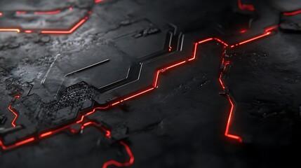 Abstract Dark Surface Red Circuitry Design