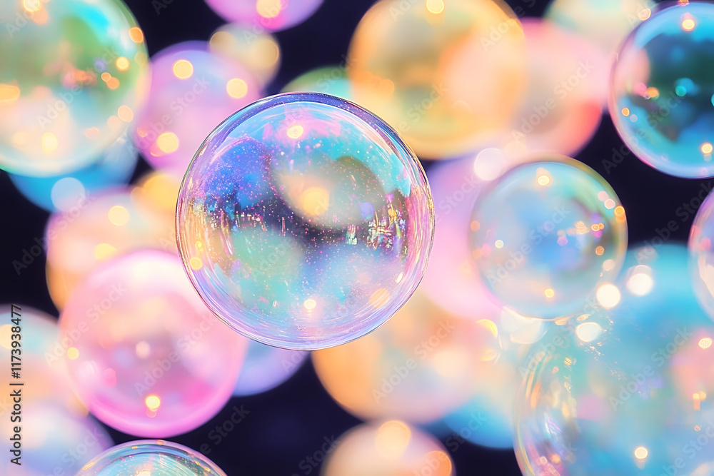 Poster iridescent bubbles: background