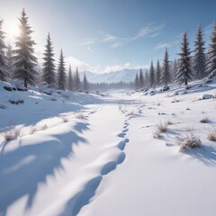 Expansive winter scene, untouched snow, ample copy space, snow covered, snowflakes, image