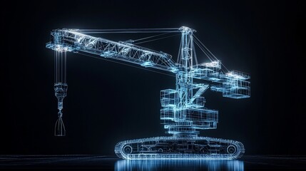 Wireframe model of a large construction crane.