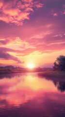 Obraz premium Serene Sunset Over Calm Water Reflecting Vibrant Sky Colors