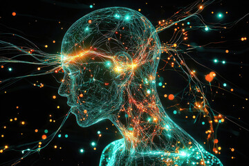 Human neural link with glowing data streams