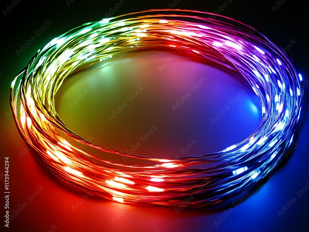 Poster colorful led string lights coiled in a circle