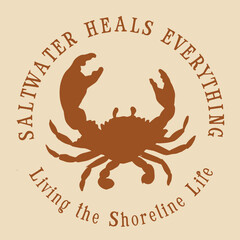 Crab sea life vector illustration print design